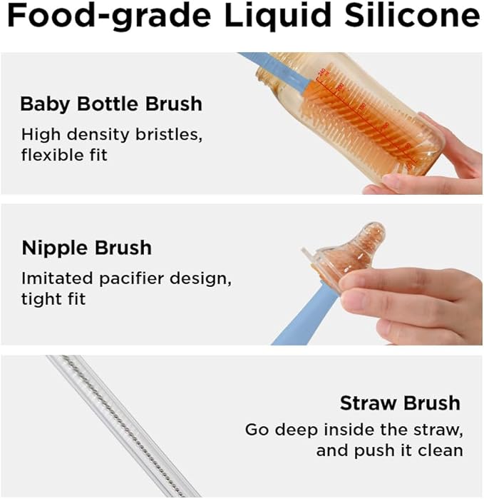 Travel Bottle Brush with Portable Bottle Drying Rack, Baby Bottle Brush for Baby Travel Essential, Blue
