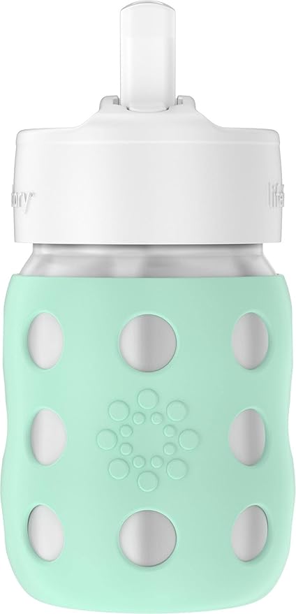 Lifefactory 8-Ounce Stainless-Steel Vacuum-Insulated Wide-Neck Baby Bottle with Straw Cap, Mint, LS2241WMI4