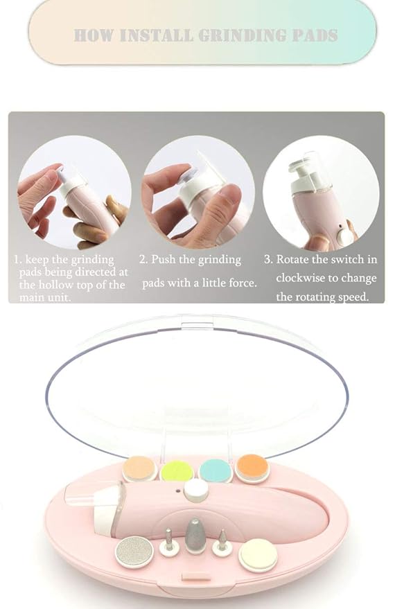 Rechargeable Baby Nail File, Fansidi Electric Baby Nail Trimmer for Newborn Infant or Toddler Toenail and Fingernail - Girls and Boys Accessory - Extra Replacement Pads Included (Pink)