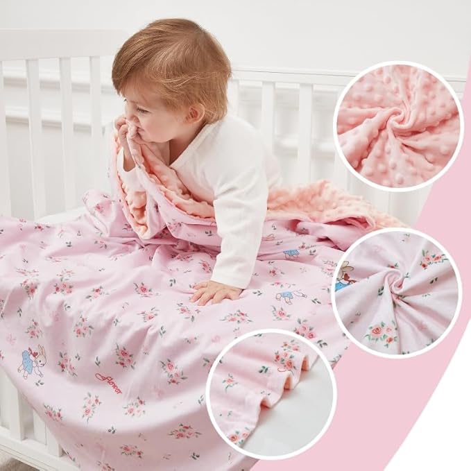QSTEHEML Baby Blankets for Girls,Super Soft Nursery Minky Blanket Unisex, Baby Gifts Double Layer with Dotted Backing,Infant Blanket for Crib Stroller(Pink Flower30*40in)