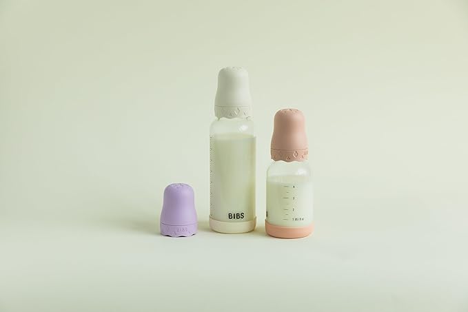 BIBS Boheme Baby Glass Bottle 8 oz /240 ml. Anti-Colic. Round Natural Rubber Latex Nipple. Supports Natural Breastfeeding - Violet Sky