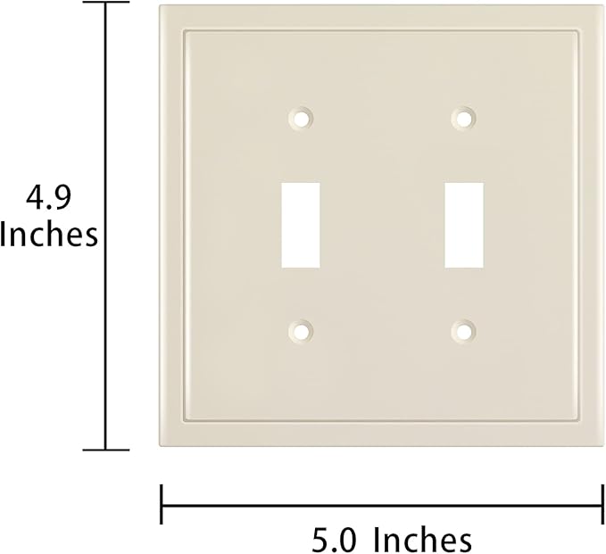Henne Bery Modern Edge Decorative Wall Plate Switch Plate Outlet Cover, Durable Solid Zinc Alloy (Double Toggle, Light Almond)