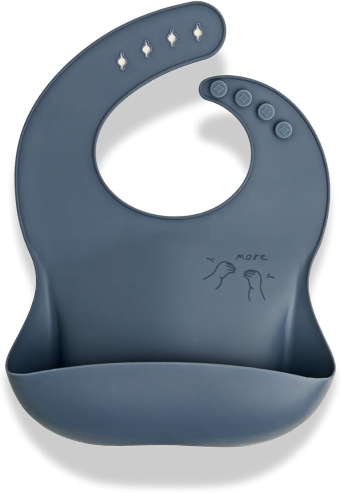 APLAINR Baby Sign Language Bib, Silicone Baby Bibs, ASL Graphics, Food Catcher, Adjustable, Waterproof, Soft, 6-36 Months