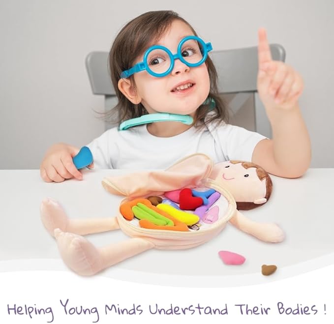 June Garden Little Patient Lucas Plush Anatomy Doll - Soft Educational Toy with Removable Human Organs - Learn Basic Anatomy for Toddlers and Kids