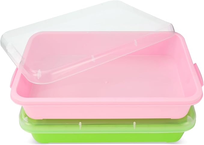 Sensory Bin Sand Tray with Lid for Toddlers 2 Pcs 15in Portable Sandbox Toy Large Plastic Tray for Kids 3 4 5 6 Fill with Sand, Water, Beads, and More (Pink + Green)