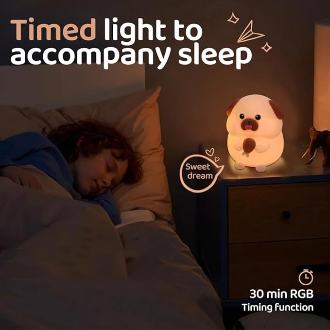 S NMT Cute Dog Silicone Night Light 7 Colors Changeable 3 Brightness Rechargeable Timing Sleeping Lamp Kawaii Cordless Night Lights for Kids Room Decor
