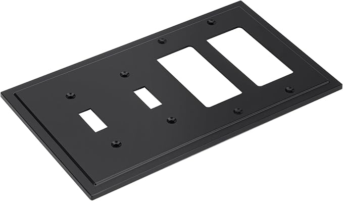 Henne Bery Modern Edge Decorative Wall Plate Switch Plate Outlet Cover, Durable Solid Zinc Alloy (Double Toggle/Double Decorator, Matte Black)