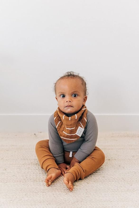 Mebie Baby Muslin Cotton Bib, 3 pack, Baby Bib Set for Burp, Spit Up, Drool, Bandana Bibs for Baby Boy or Baby Girl