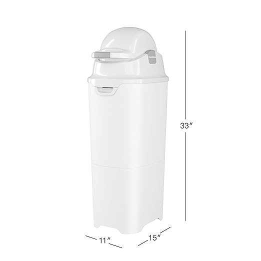 Foundations Tall Diaper Pail with Airtight Lid - Durable & Odorless Diaper Disposal, Large Capacity, Holds up to 60 Newborn Diapers, Refill with Any Bags - White