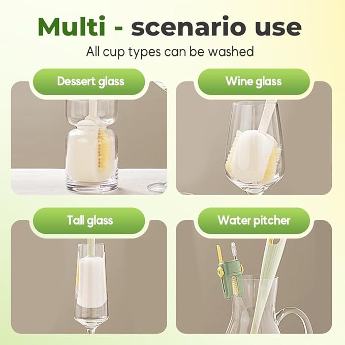 5 in 1 Bottle Cleaning Brush Set, 2025 Multifunctional Lid Brush Cleaning Tool Kitchen, Portable Long Handle Bottles Scrubber for Cup Lids, Hard Bristle Sponge Head Bottle Brushes (Green)