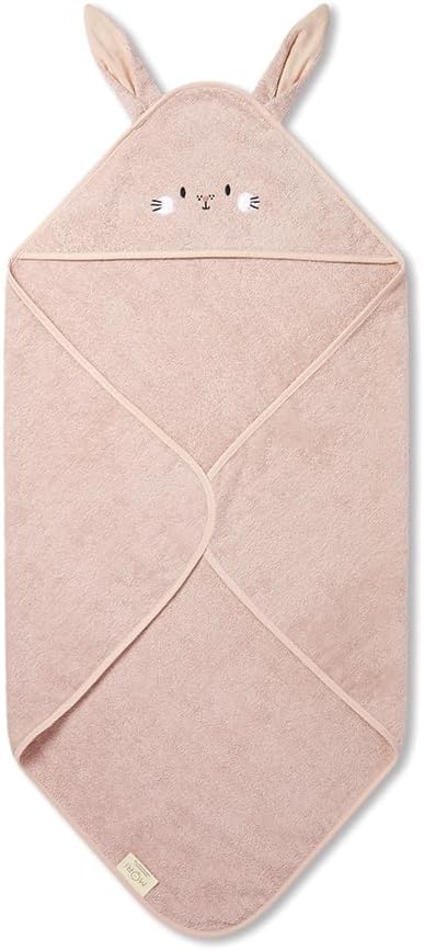 MORI Baby Hooded Bath Towel with Bunny Design in Blush - Unisex Soft Cotton Wrap Cloth for Infants and Newborns - 30 x 30”