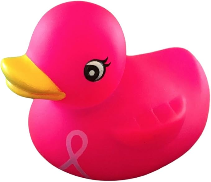 3" Pink Ribbon Rubber Duck [Sealed Hole, Floats Upright] - Baby Safe Bathtub Bathing Toy