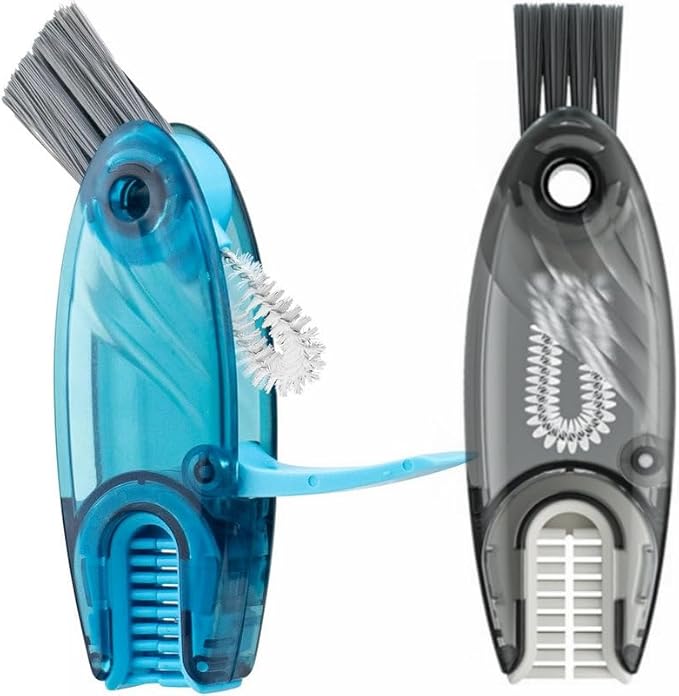 4 in 1 Cup Lid Cleaning Brush Set Multifunctional Bottle Brush Cleaner Tiny Bottle Cup Lid Brush Straw Cleaner Tools Mini Silicone Bottle Cup-Holder Cleaner with Hook Remover Blue & Grey