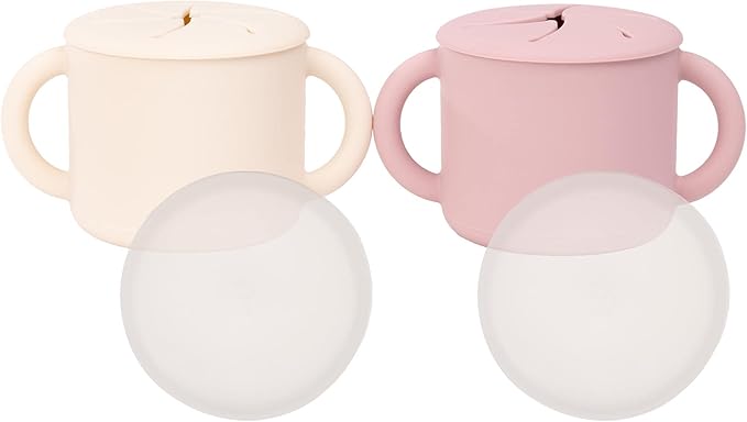 WeeSprout Snack Containers, Food Grade Silicone Cups, Spill-Proof Tops For Toddlers and Babies, Premium Hard Plastic Travel Lids, Dishwasher Safe, Set of 2 Snack Catchers