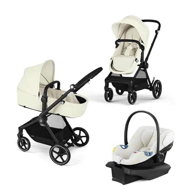 Cybex EOS 5-in-1 Travel System Stroller + Lightweight Aton G Infant Car Seat, Seashell Beige