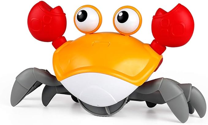 Amphibious Bath Toy for Kids, Funny Windup Crabs Swimming Floating Toy Clockwork Beach Toy Push & Pull Crab Sand Toy with Leash (Orange)