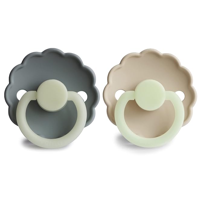 FRIGG Daisy Night SilkySoft Silicone Baby Pacifier | Made in Denmark | BPA-Free (French Gray/Croissant, 0-6 Months)