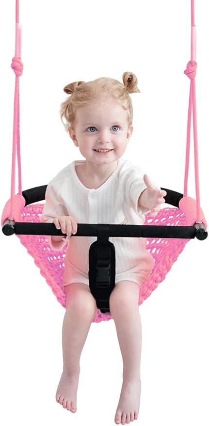 Toddler Swing & 2-in-1Baby Swing - Adjustable Rope Swing Seat for Kids Indoor & Outdoor Durable Backyard Swing Set for Infants & Toddlers(Pink)