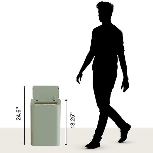 ELPHECO Stainless Steel Office Trash Can 6.6 Gallon Motion Sensor Garbage Bin Rectangular Automatic Touch Free Waste Bin for Hotel and Living Room, Avocado Green, 2AA