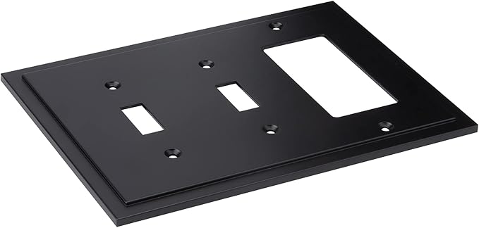 Modern Edge Decorative Wall Plate Switch Plate Outlet Cover, Durable Solid Zinc Alloy (Double Toggle/Single Decorator, Matte Black)