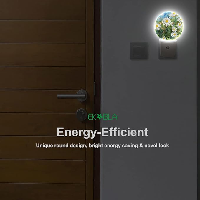 EKOBLA White Daisies Night Light Spring Garden Flower Daisy Night Lights Plug into Wall for Men Women Girls Boys, Dusk to Dawn Nightlight 0.5W Sleep Friendly