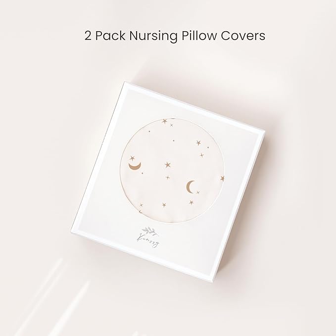 Konssy 2 Pack Nursing Pillow Covers, Stretchy and Soft Nursing Cover for Breastfeeding Pillows, Pillow Slipcover for Baby Girls Boys Newborn (Moon,Coffee Check)