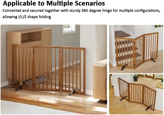 Dog Gate 32" Tall Foldable Dog Gate for Doorways Freestanding Pet Gate for Dogs Indoor (Walnut, 3 Panel)