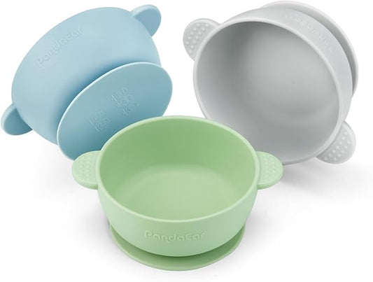 PandaEar 3 Pack Suction Bowls for Baby Toddlers 6-12 months, Silicone Baby Bowls with Suction for Food Feeding, BPA Free Toddler Bowls, Microwave and Dishwasher Safe