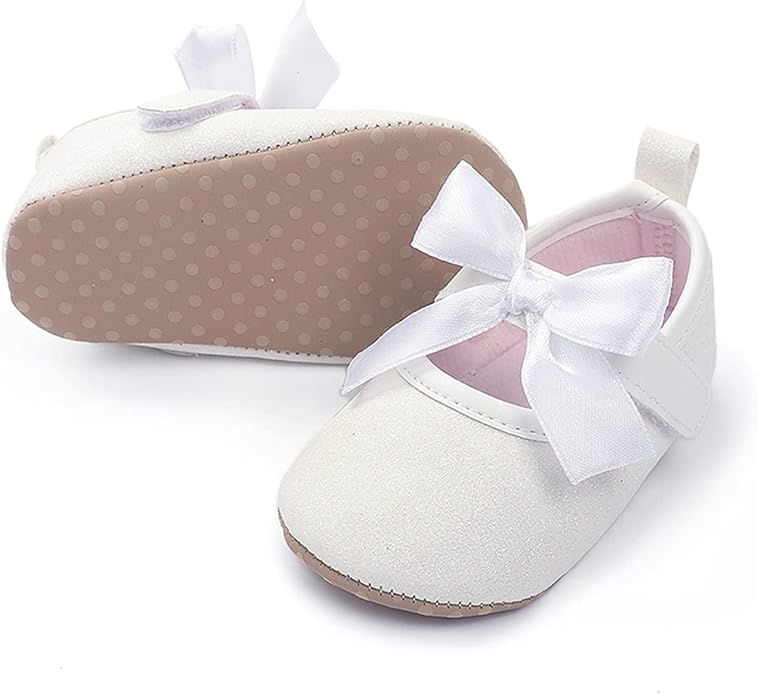 COSANKIM Baby Girls Mary Jane Flats Shoes Anti-Slip Rubber Sole Infant Toddler Princess Wedding Dress Shoes