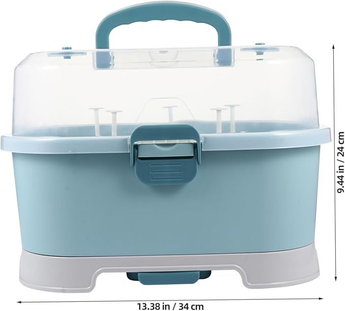 NUOBESTY Baby Bottle Drying Rack with Cover Portable Nursing Bottle Storage Box Baby Bottle Holder Dinnerware Organizer for Home Kitchen Blue