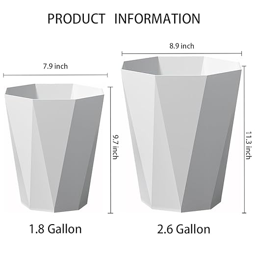 Small Bathroom Trash Can 2 Pack Garbage Can 1.8 Gallon Waste Basket for Dorms Toilets Bedrooms Offices, White