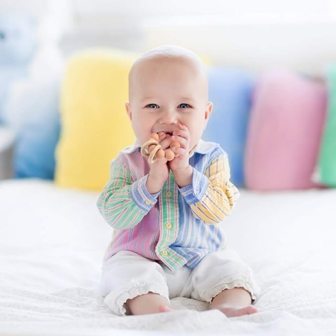 Silicone Baby Teether, Food Grade Silicone & Beech Baby Teething Toy, BPA Free (Apricot)