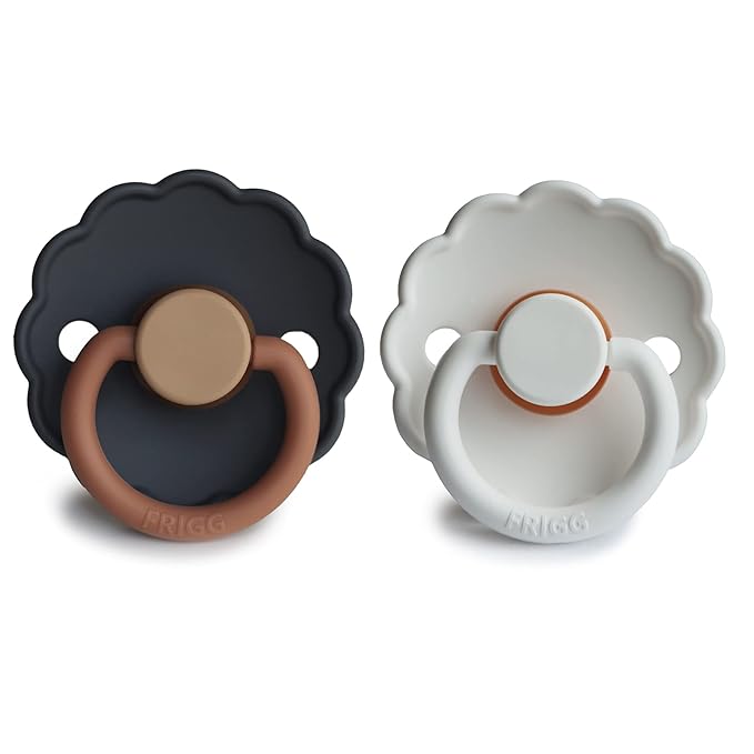 FRIGG Daisy Natural Rubber Baby Pacifier | Made in Denmark | BPA-Free (Aurora/Bright White, 6-18 Months) 2-Pack