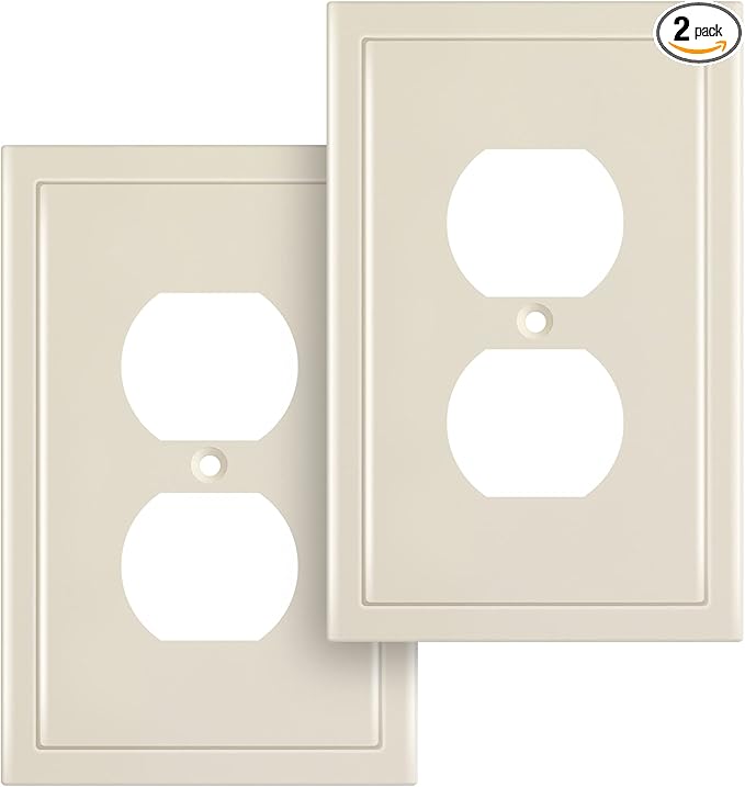 Henne Bery Modern Edge Decorative Wall Plate Switch Plate Outlet Cover, Durable Solid Zinc Alloy (Single Duplex 2PK, Light Almond)