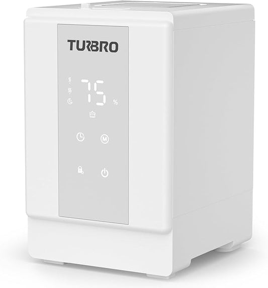 TURBRO 4L/1Gal 304 Stainless Steel Steam Humidifier, Warm Mist Humidifier for Bedroom Baby Nursery, 500 mL/h Output, Dishwasher Safe, Easy to Clean, 2 Misting Levels with Sleep Mode 1-12h Timer, GLS04
