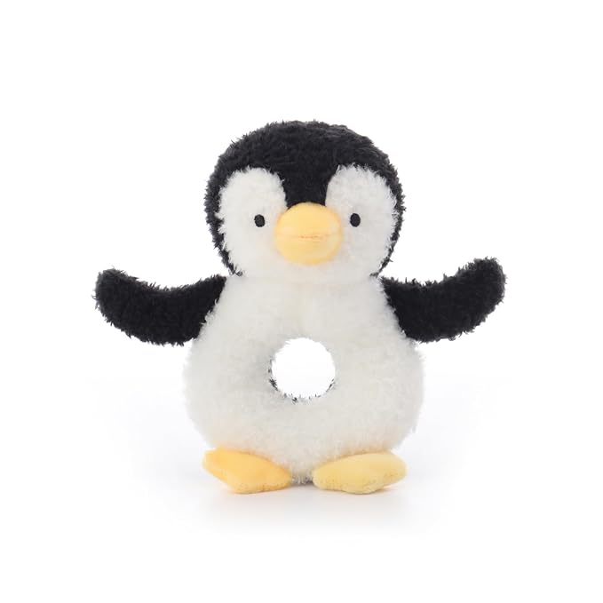Apricot Lamb Baby Lovey Penguin Soft Rattle Toy, Plush Stuffed Animal for Newborn Soft Over 0 Months (Black Penguin, 6 Inches)