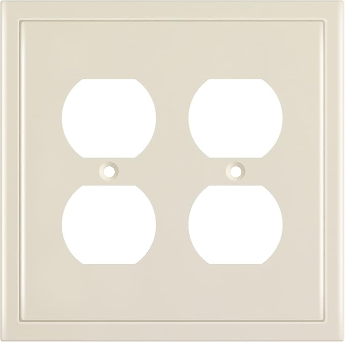 Henne Bery Modern Edge Decorative Wall Plate Switch Plate Outlet Cover, Durable Solid Zinc Alloy (Double Duplex, Light Almond)