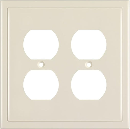 Henne Bery Modern Edge Decorative Wall Plate Switch Plate Outlet Cover, Durable Solid Zinc Alloy (Double Duplex, Light Almond)