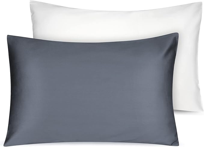 Soft Organic Cotton Toddler Pillowcases 14 X 20 Inches, Fit 13 X 18, 14 X 19 Pillows, Smooth Pearl Cotton Baby Pillowcases with Envelope Closure, Dark Grey and Ivory, Set of 2