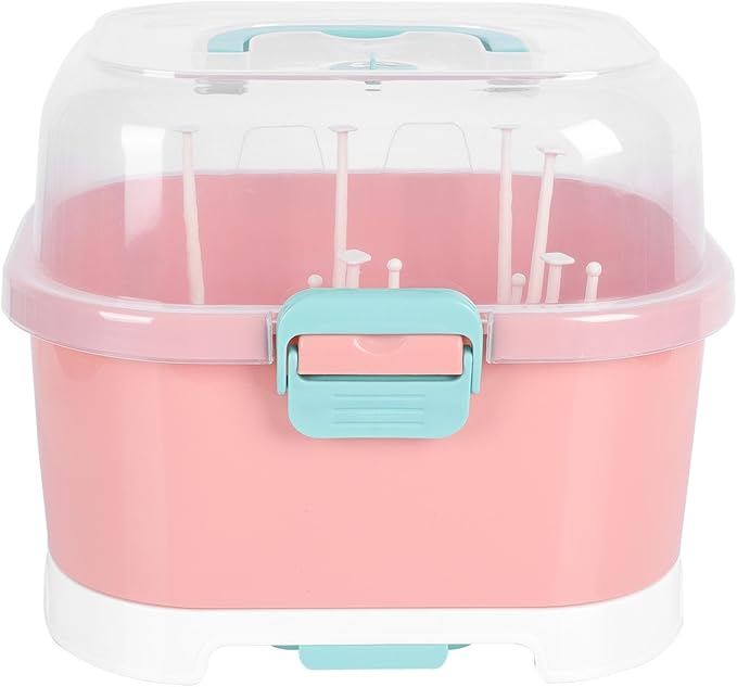 Kisangel Baby Bottle Drying Rack Dish Rack with Cover Bottles Storage Box Dish Strainer Basket for Kitchen Dish Drainers Racks