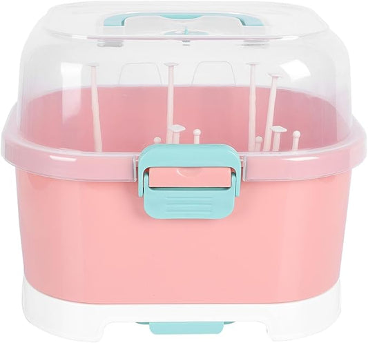 Kisangel Baby Bottle Drying Rack Dish Rack with Cover Bottles Storage Box Dish Strainer Basket for Kitchen Dish Drainers Racks