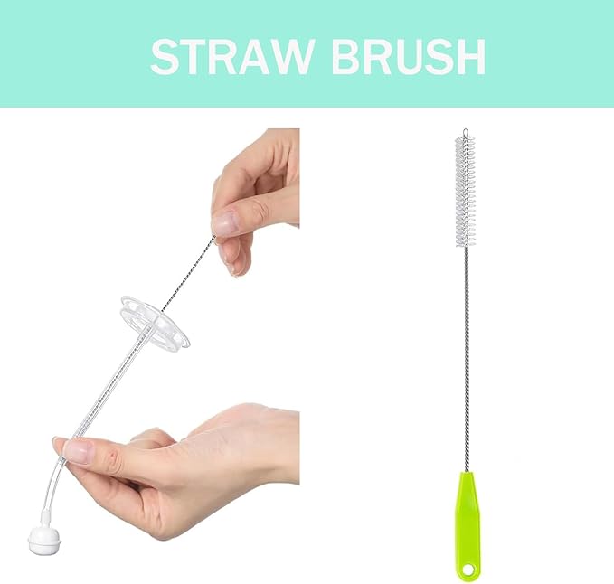 Baby Bottle Brush Set 4 in 1, Baby Bottle Cleaner, with 1P Nylon Bottle Brush, 1P Bottle Cap Brushes, 2P Straw Brushes, Bottle Brush with Nipple Cleaner and Suction Cup, BPA-Free(Green)