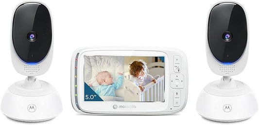 Motorola Nursery VM75 2-Camera Video Baby Monitor, 1000ft Range no WiFi 2.4 GHz Wireless, 5" Screen, 2-Way Audio, Pan/Tilt/Zoom, Room Temp, Lullabies, Night Vision (Renewed)