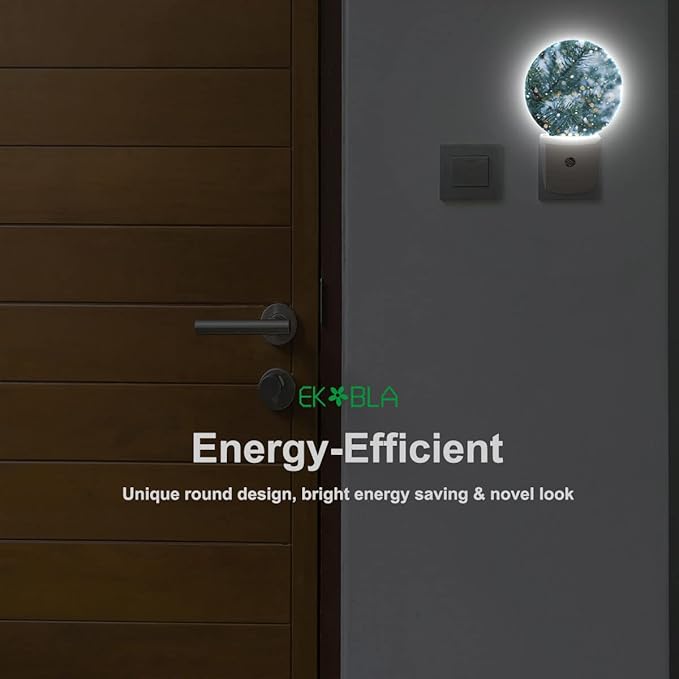 EKOBLA Winter Night Lights Plug into Wall Snowy Pine Tree Branches with Sparkling Light Snowflakes Plug-in Nightlights Home Auto Sensor LED Dusk to Dawn Light for Bedroom Bathroom