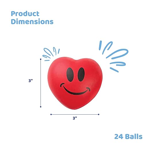 Neliblu Heart Stress Balls - Valentines Day Red Hearts 3" Smile Face Squeeze Hearts Shape Stress Ball - Fun Party Favors for Kids and Adults, 2 Dozen - Heart Shape Mini Foam Balls