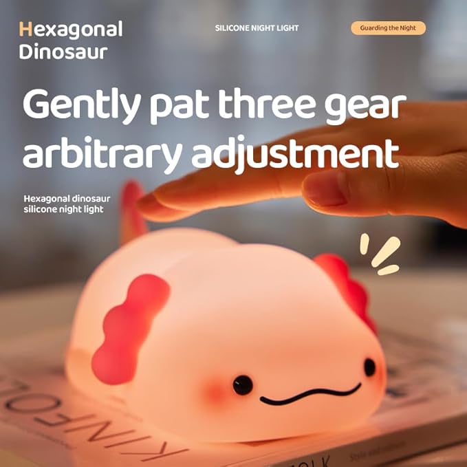 ATSUI Axolotl Night Light, LED Squishy Novelty Animal Lamp, Food Grade Silicone, 3 Level Dimmable, Breastfeeding Nursery Nightlight for Room Decor, Funny Gifts Stuff for Boys Girls Baby Children