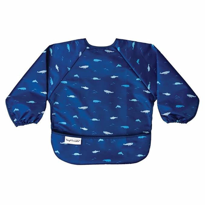 Tiny Twinkle Long Sleeve Bib for Babies & Toddlers – Waterproof Smock Bib for Eating – Machine Washable & Mess-Proof, Baby Feeding Essential & Shower Must-Have(Ocean Life, 6–24M)