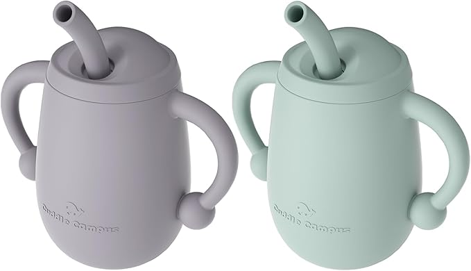 Cuddle Campus Pack of 2 Silicone Baby Training Cup, Shatterproof Toddler Sippy Cups with Straw, Open Cup for Baby, 6+ Months 4 Oz