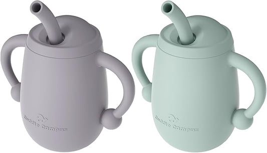 Cuddle Campus Pack of 2 Silicone Baby Training Cup, Shatterproof Toddler Sippy Cups with Straw, Open Cup for Baby, 6+ Months 4 Oz