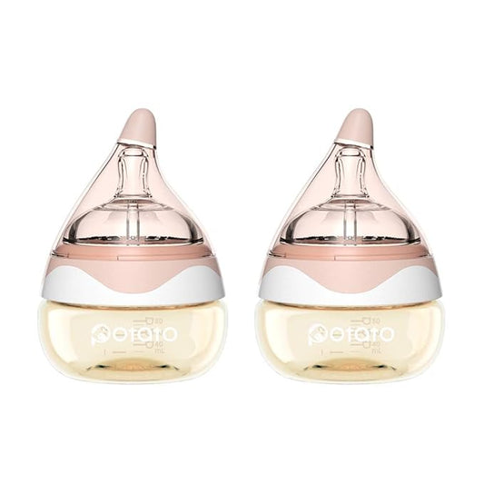 Baby Bottles for Newborn Baby PPSU Anti Colic Infant Bottles Wide Neck Breast-Like Nipple Slow Flow Breastfeeding Toddler Bottles-2pack (2.5 oz/pc, Pink)